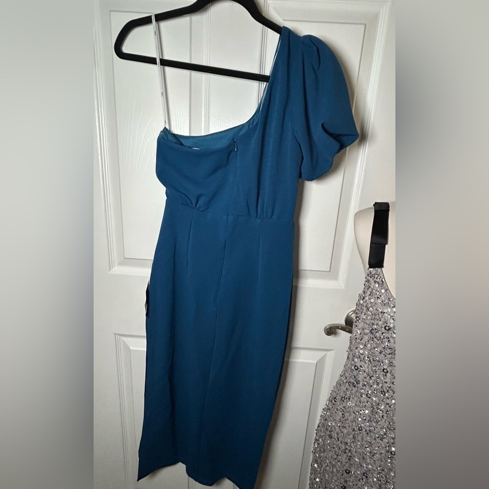 Lulus Ultimate Poise Teal Blue One-Shoulder Midi Dress Size XS NEW NWT - Picture 9 of 9